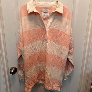aerie pink & Cream Striped Rugby Pullover